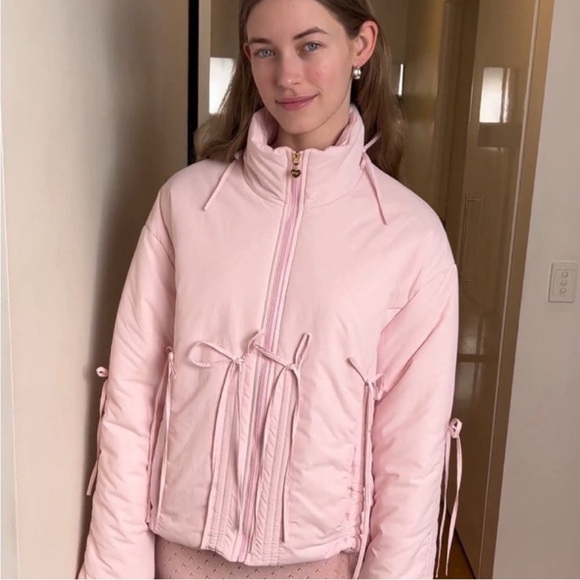 My Mum Made It. Bow Puffer Jacket in Pink - Picture 1 of 15